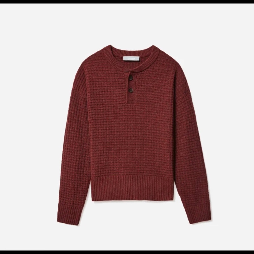 EVERLANE The Belgian-Waffle Henley in ReCashmere in Heathered Clay